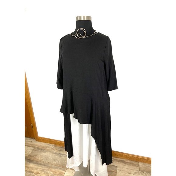 Niche Nilgun Derman XL Black Linen Tunic Top High Low Long Art To Wear Lagenlook - Picture 3 of 8